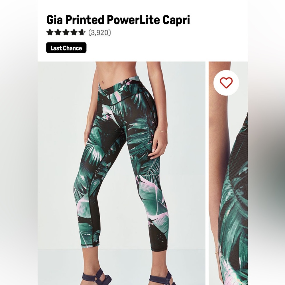 Fabletics Gia Printed PowerLite Capri XXS Havana Print palm pink and green